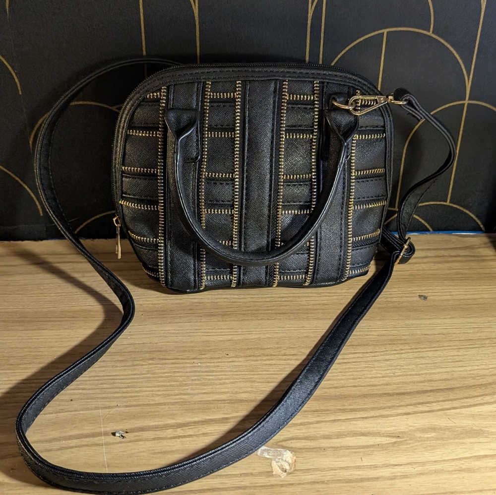 Black Gold Zipper Accent Crossbody Bag